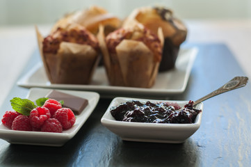 Muffins and raspberries for Breakfast