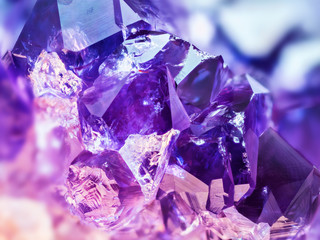 Extreme sharp and detailed Amethyst stone detail, violet variety of quartz.