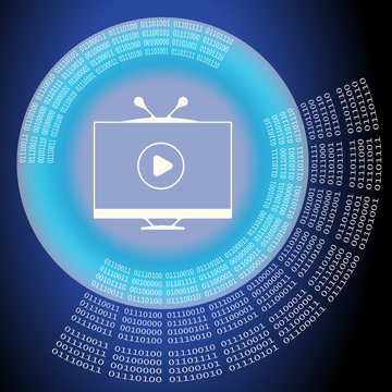 Vector abstract background with circular binary code and tv icon