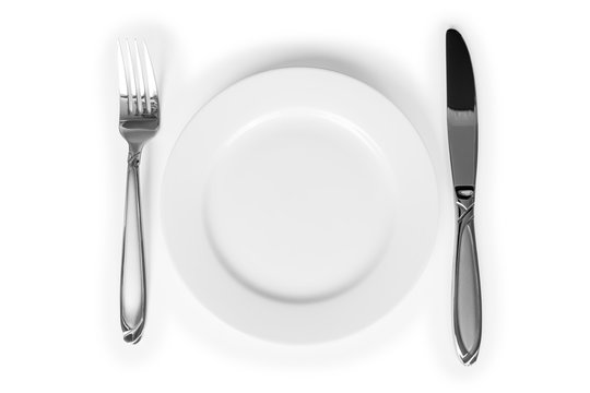 166958 kitchen set, fork dish knife isolated on a white backgrou