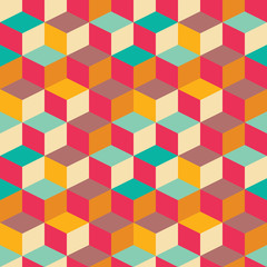 Geometric seamless pattern with colorful squares in retro design