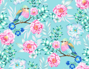 Fototapeta premium bird with flowers, isolated.