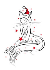 Ein Fuchs mit Nikolausmütze.
Ein kleiner Fuchs - Federzeichnung -
Mit Schriftzug - Merry Christmas-