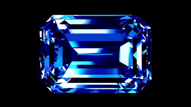 Sapphire Emerald Cut. Looped. Alpha Matte. 3D Animation. 