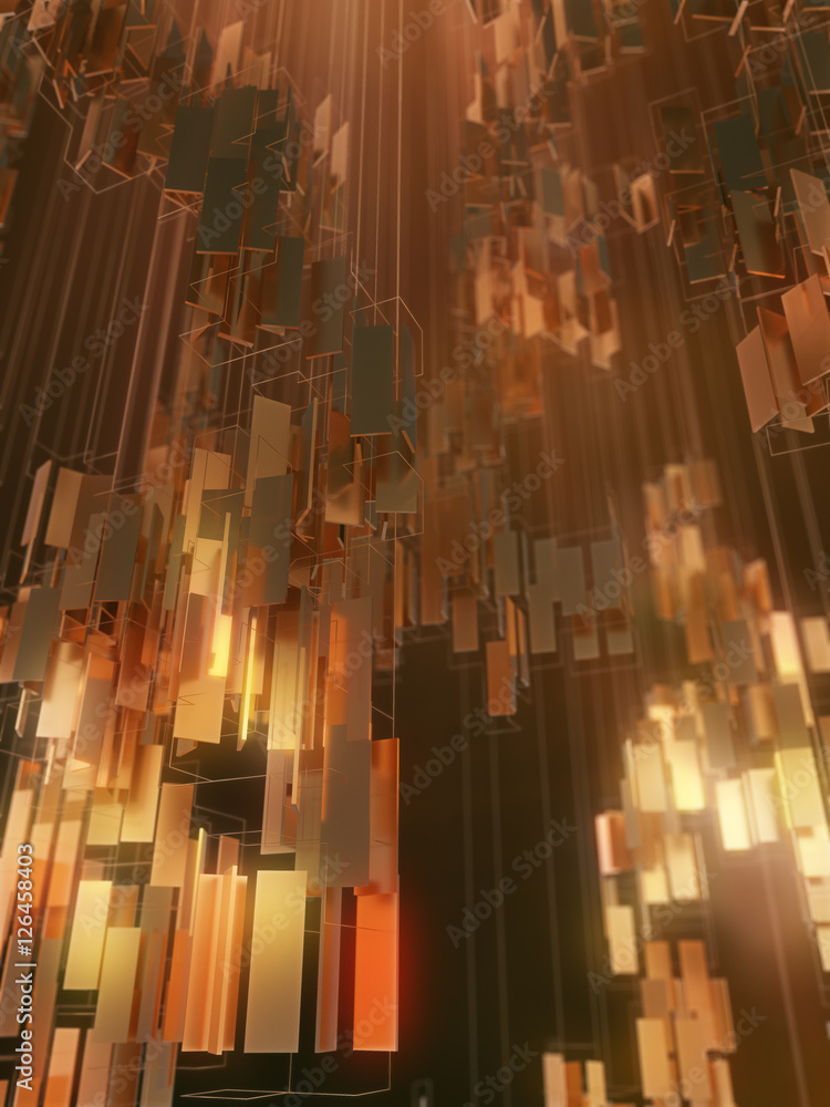 Poster Golden rectangles abstract futuristic background. 3d rendering