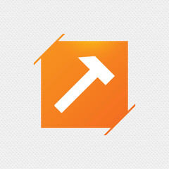 Hammer sign icon. Repair service symbol. Orange square label on pattern. Vector
