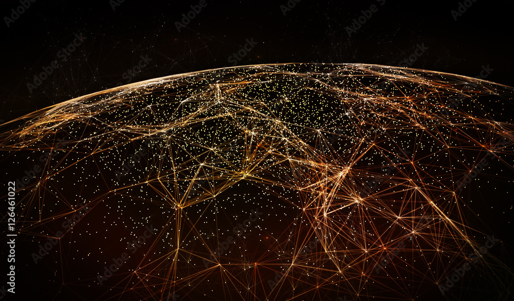 Aufkleber global international connectivity background/connection lines around earth globe, futuristic technol
