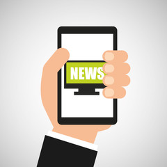 hand hold cellphone online news design vector illustration eps 10