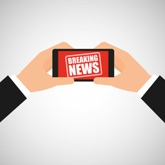 news breaking hand hold smartphone icon vector illustration eps 10
