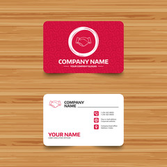 Business card template with texture. Handshake sign icon. Successful business symbol. Phone, web and location icons. Visiting card  Vector