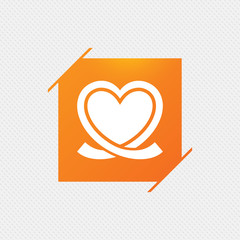 Heart ribbon sign icon. Love symbol. Orange square label on pattern. Vector