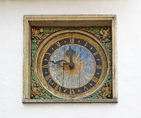 Old clock of old town Tallinn on August 11, 2011, Estonia. Tallinn is UNESCO World Heritage Site...