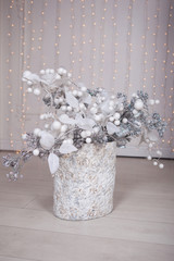 Christmas decorations white and silver with gifts