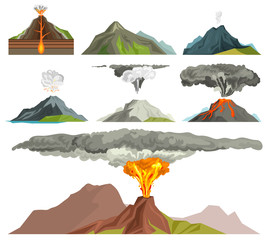 Volcano vector illustration. - obrazy, fototapety, plakaty