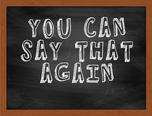 YOU CAN SAY THAT AGAIN handwritten text on black chalkboard