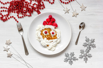 kids menu Christmas breakfast waffles top view