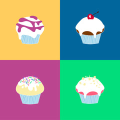Colorful muffin vector collection on bright background. 