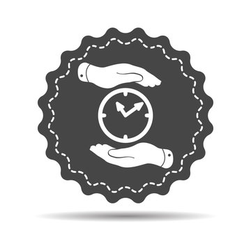 two hands protecting black clock icon on a white background - ve