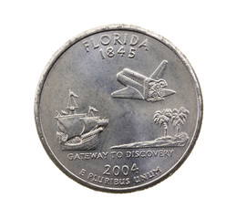 coin in a quarter of the US dollar