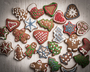 Winter Christmas background with gingerbread cookies