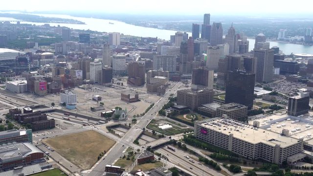 Detroit Downtown aerial summer skyline view