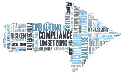 Compliance word cloud shaped as a arrow to the right