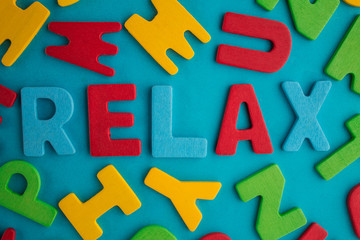 colorful words relax on blue background