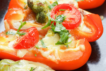 Roasted bell pepper with cheese, herbs and vegetables