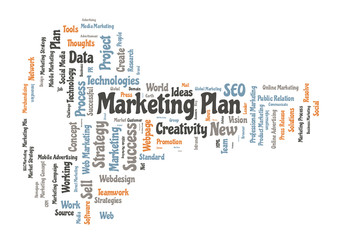 Plakat Marketing plan word cloud shaped as a key