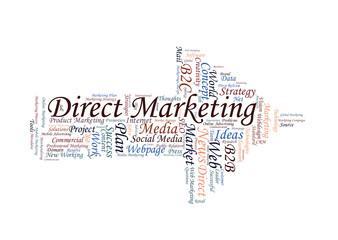 Fototapeta na wymiar Arrow shaped Direct Marketing word cloud