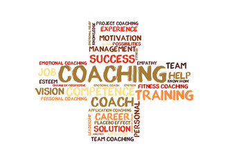 Coaching word cloud shaped as a cross