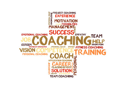 Coaching word cloud shaped as a cross