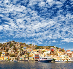 One small and pretty island Simi with his colourful buildings, near Rhodes, Greece.