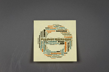 Product Marketing word cloud shaped as a stop sign