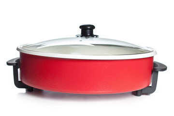 Red steel pan isolated on white background