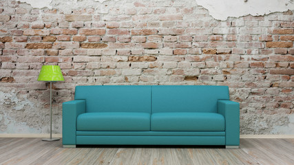 Sofa On Brick Wall Vintage Room 3d rendering