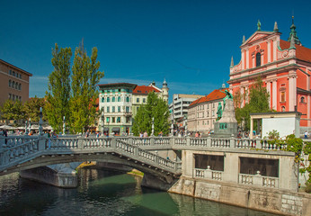 Obraz premium Nice houses in the old town of Ljubljana, Slovenia