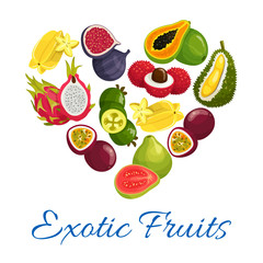 Exotic fruits heart shape symbol with fruit icons