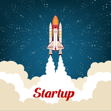Business startup poster with rocket