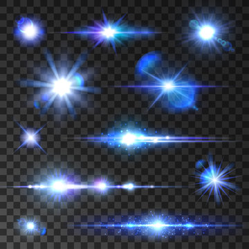 Stars set. Icons of twinkling star, shining rays