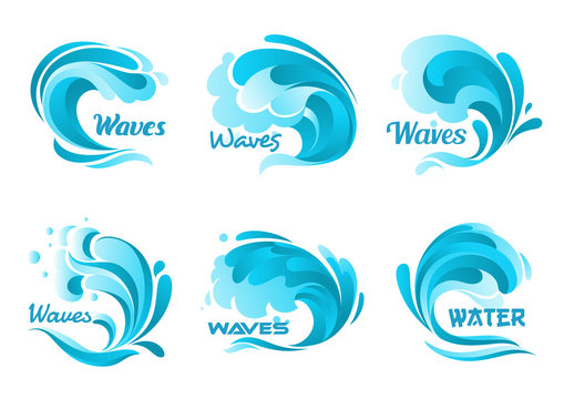 Water splash icons. Vector isolated ocean waves
