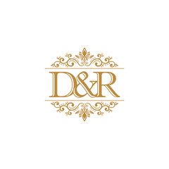Fototapeta na wymiar D&R Initial logo. Ornament gold