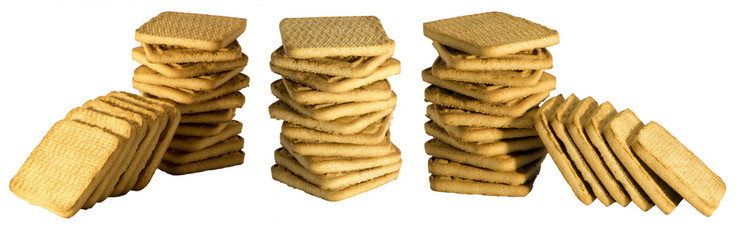 Square cookies isolated on white background