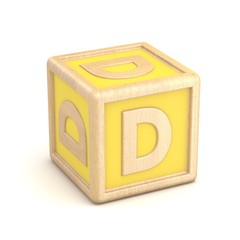 Letter D wooden alphabet blocks font rotated. 3D