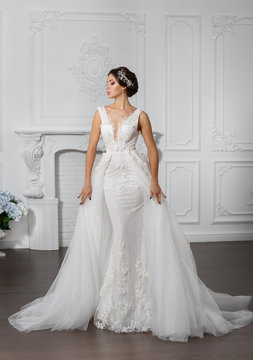 Fashion bride in gorgeous wedding dress 