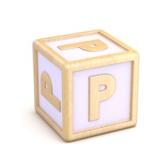 Letter P  wooden alphabet blocks font rotated. 3D