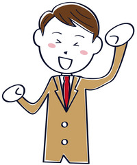 茶色のブレザーの学生　男子　上半身　ガッツポーズ
