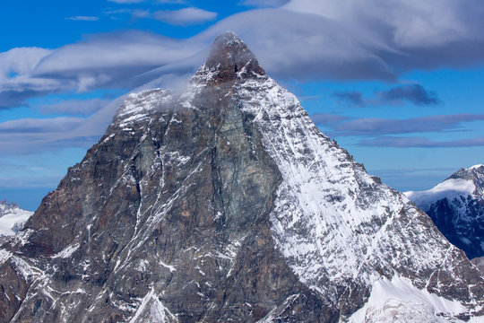 Close up view of mount Matterhorn, Alps, Canton of Valais, Switzerland 