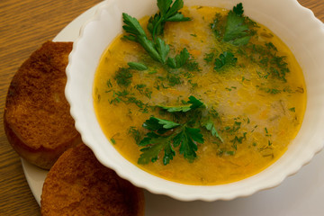 Vegetable soup with toasts