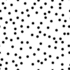 Seamless black, white abstract pattern with stars. Memphis style, 80th.